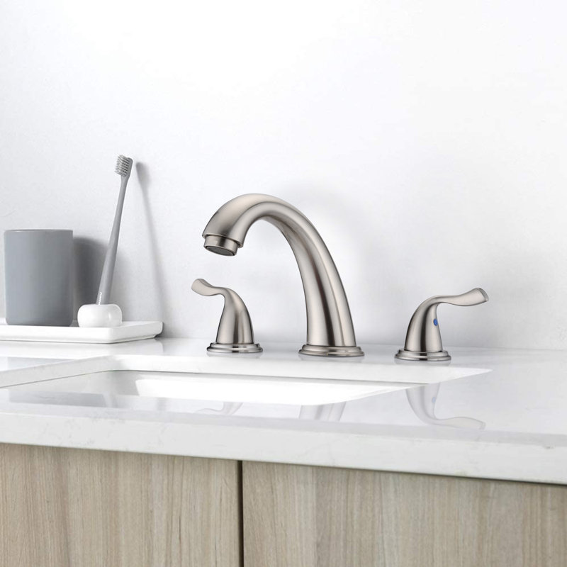 Robinet de salle de bain à large entraxe avec bonde, Nickel brossé