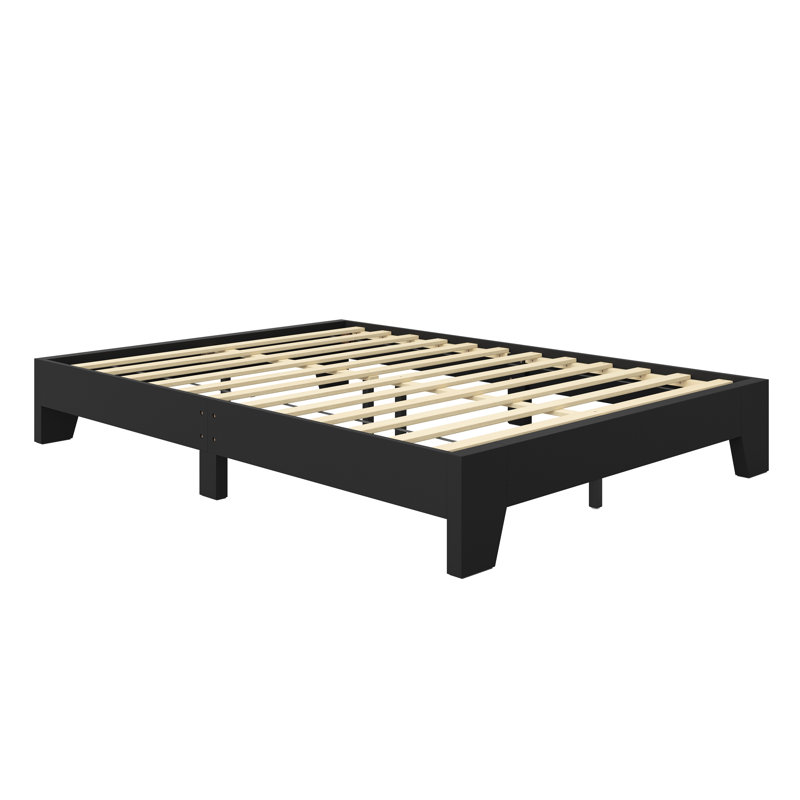 Lugano Black Full Wood Platform Bed Frame with Drawer