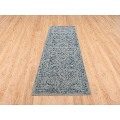 Tapis de couloir oriental gris 2 pi 7 po x 8 pi 1 po en jacquard fin avec motif de feuille de faucille et soie tissée à la main 1684FA72A00D43AF96C626CFE11AA56A