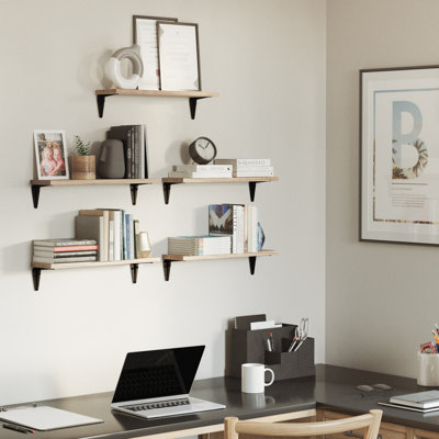 Étagères murales flottantes 17 po x 4,5 po, tablettes en bois véritable, tablettes suspendues pour le mur, tablettes décoratives pour le salon et les fournitures de bureau, décor de maison de campagne et rustique, organisation à la maison, noir, 5 pièces