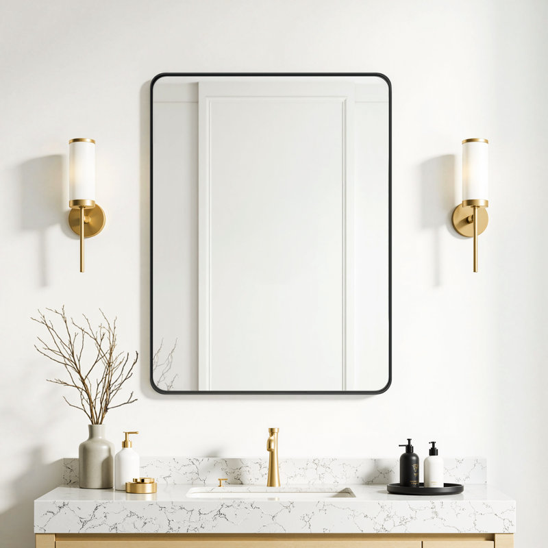 Aevar Wall Mounted Bathroom and Vanity Mirror With Tempered Glass and Aluminum Frame, Black, 31" H x 24" W