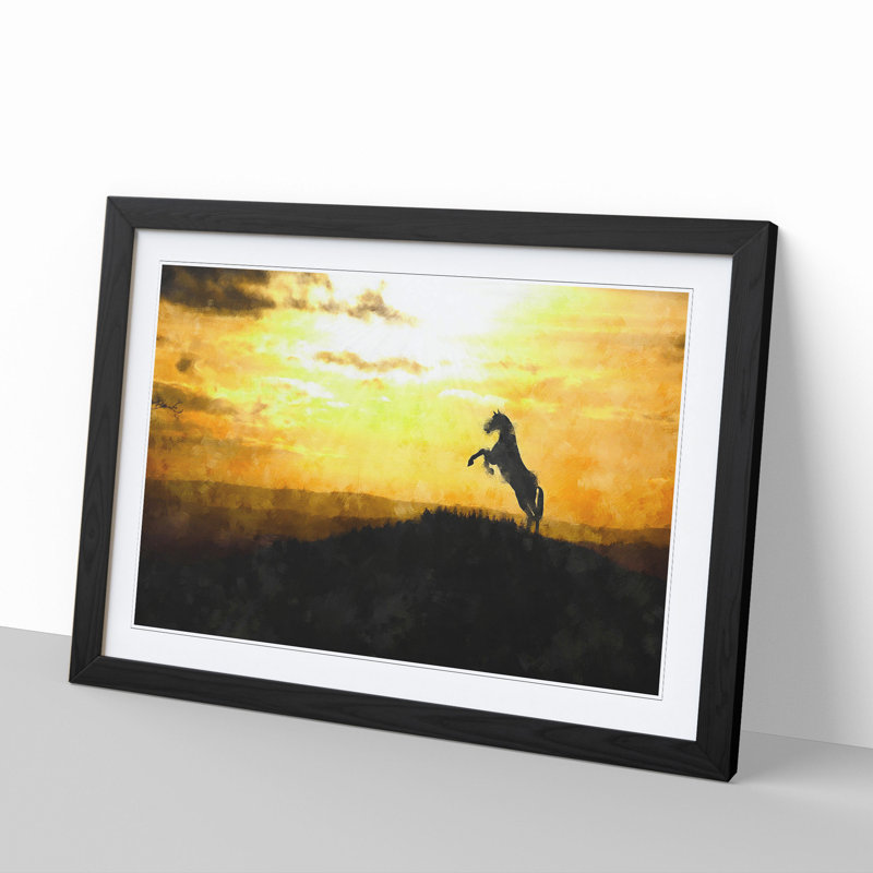 Horse at Sunset - Picture Frame Painting, 48cm H x 65cm W x 2cm D, Black Framed
