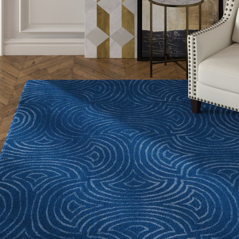 Tapis bleu touffeté à la main à motif géométrique Wynyard, Rectangle 8 pi x 10 pi