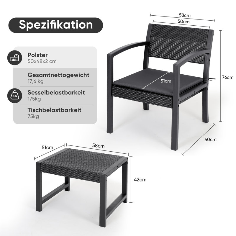 Ardengo Rectangular 2 - Person Bistro Set with Cushions