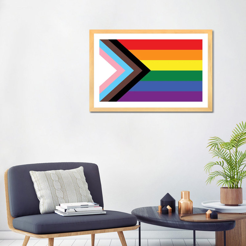 « Progress Pride flag » par 5by5collectif-impression, Toile avec cadre en bois beige, Blanc, H 24 po x l 32 po x P 1 po