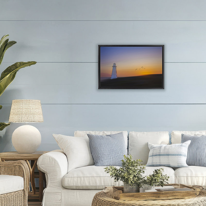 Lighthouse Sunrise Simplicity Floating Frame, design by Peter Dulis, Jet Black Floater Frame, 17" H x 25" W