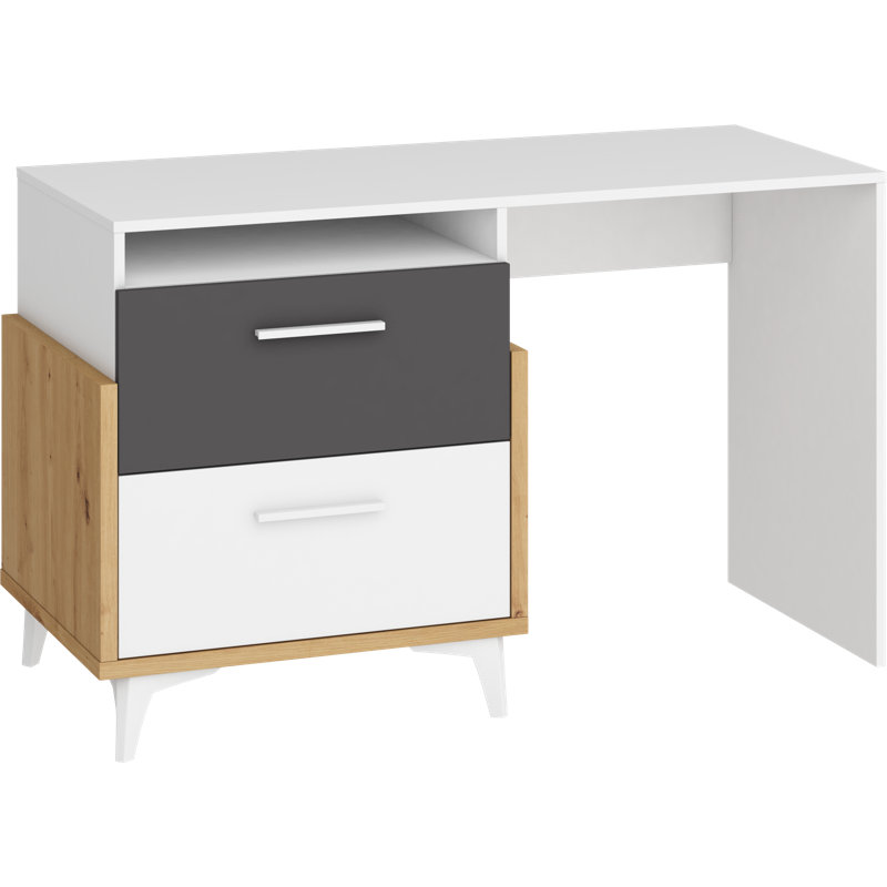 Mazzeo Configurable Writing Desk Office Set with Bookcase, 76cm H x 125cm W x 57cm D, Graphite, Left