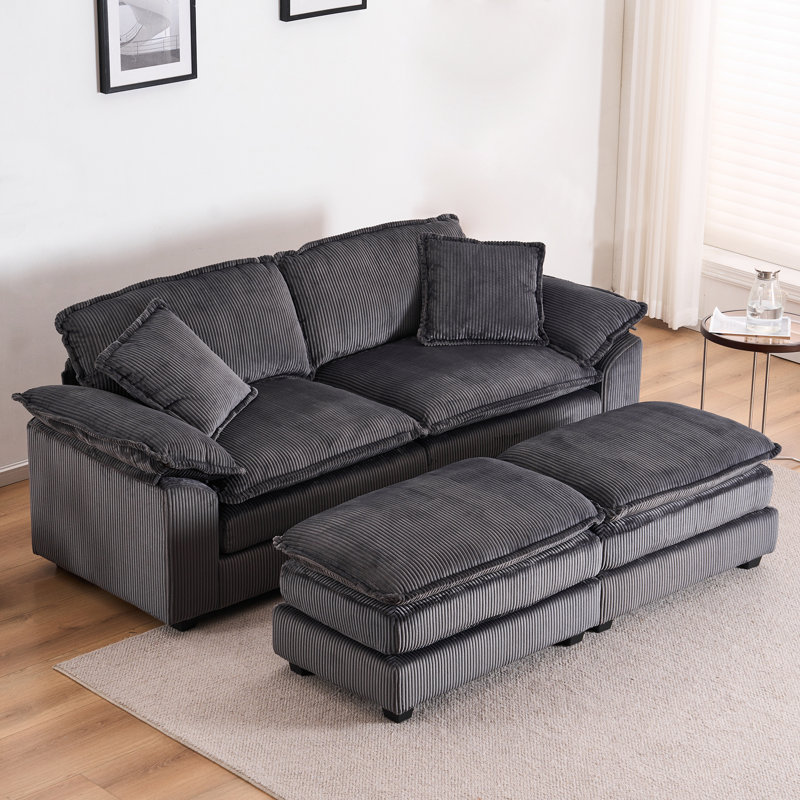 Oversized Loveseat Sectional Sofa Modern Deep Seat Reversible Chaises Couch With 2 Movable Ottomans And Pillows,