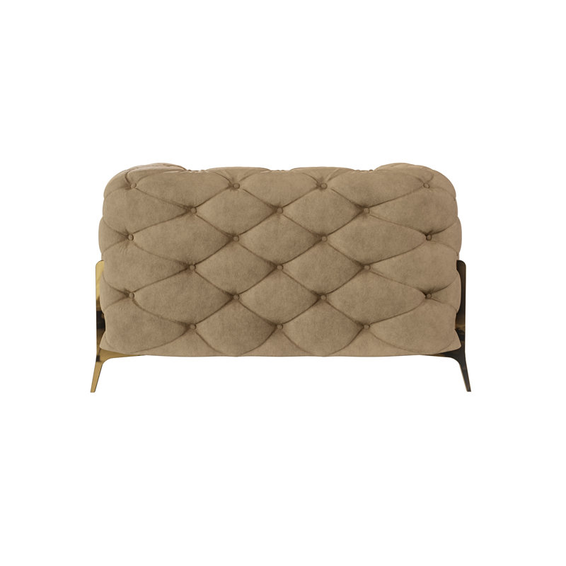 Atoka Chesterfield Armchair with Gold Metal Legs, Beige