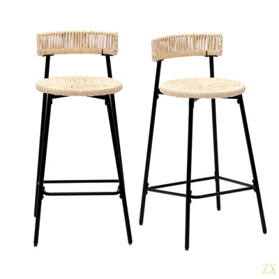 Ensemble de 2 tabourets de comptoir, tabourets de bar en corde de papier tissés à la main Boho
