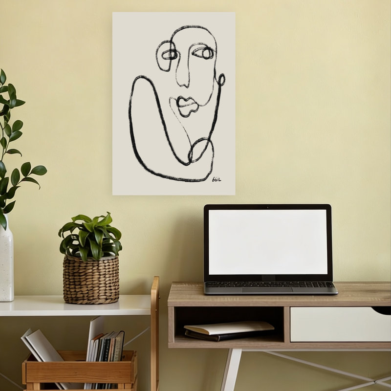 Continuous Line Portrait Abstract Contemporary Modern Portrait Wall Art Print 1 Piece Wrapped Canvas Wall Art
