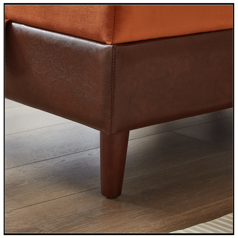Chaise longue rembourrée avec rangement, Orange et brun foncé