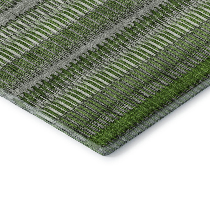 Premium Machine Washable Cerrito AMF589 Green Rug, Rectangle 1'8" x 2'6"