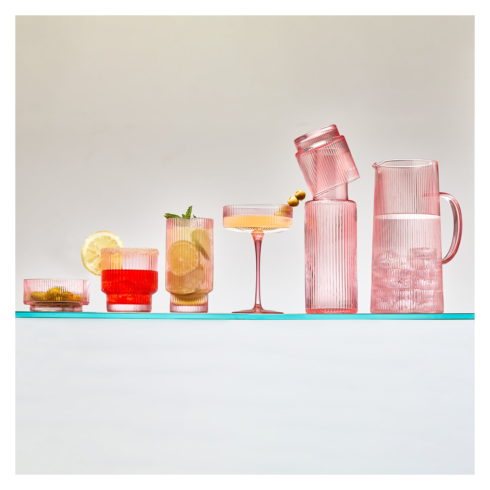 Hadley 11.5oz. Crystal Whiskey Glass Set, Pink