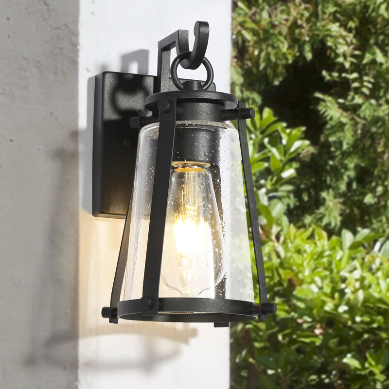 Modern Black Outdoor Wall Lantern Seeded Glass - Thumbnail 3