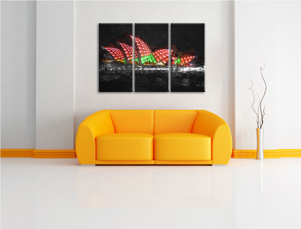 3-tlg. Leinwandbilder-Set „Beeindruckendes Sydney Opera House bei Nacht“, Kunstdruck 