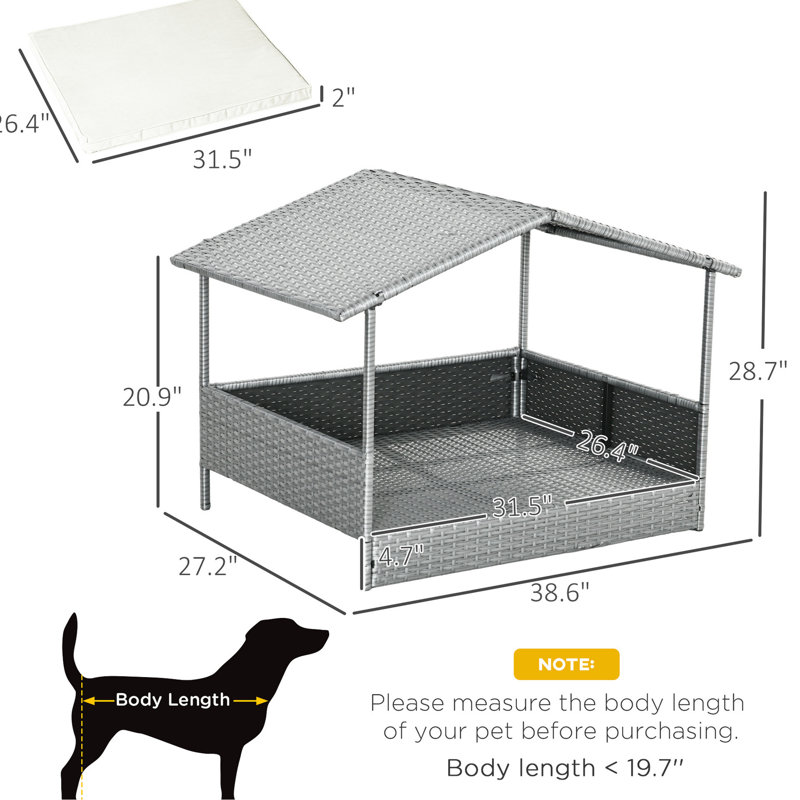 Maison pour chien à baldaquin pour l'extérieur avec des chiens de petite et moyenne taille - Matériau en PE blanc crème, coussin, abat-jour pour plan de travail