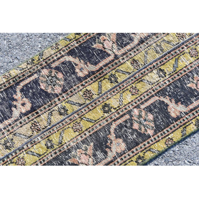 Tapis turc vintage tissé à la main - Petit tapis de style bohémien parfait pour les couloirs et les entrées - gris / vert