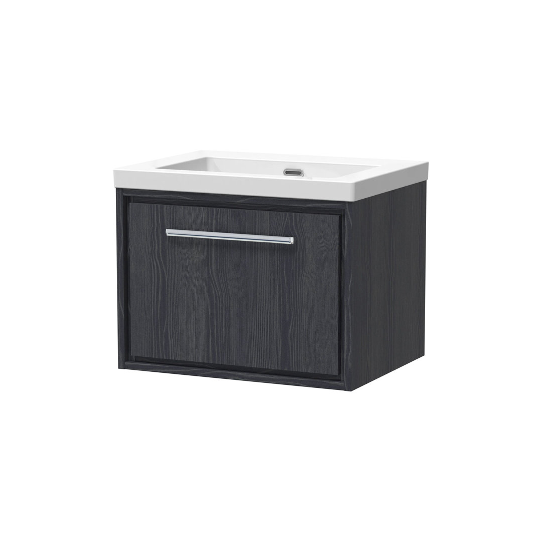Hudson Reed Lille 600mm Wall Hung Single Drawer Vanity - Graphite Grey Woodgrain - 0 Tap Hole - Image 2