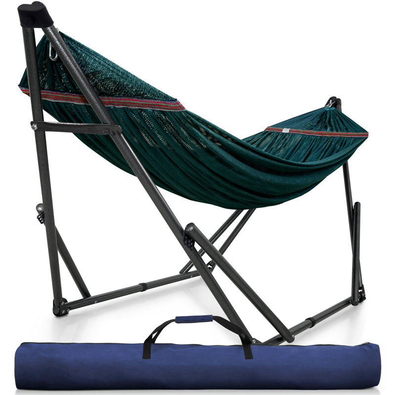 Support pour hamac pliable Tranquillo, support pour hamac double capacité de 600 lb pour 2 personnes, support en acier de qualité supérieure et filet de hamac en polyester respirant, paon