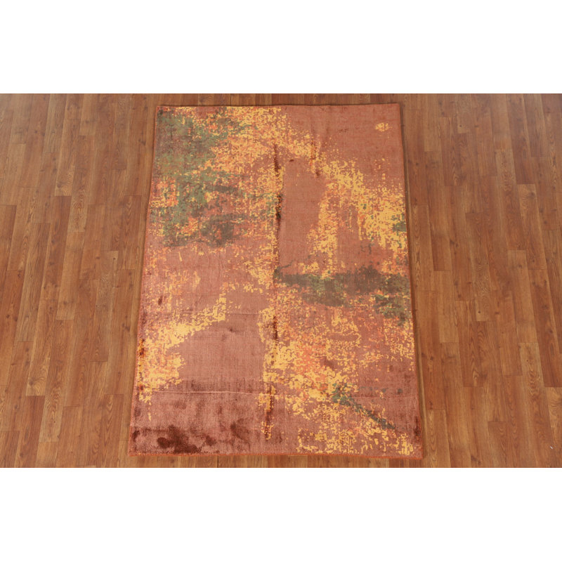Tapis indien orange à motif abstrait 4 x 6