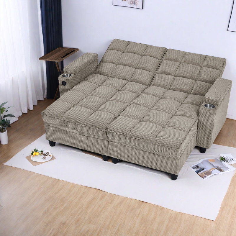 Sofas With Storage, Khaki Wood Frame Modern Sleeper For Home