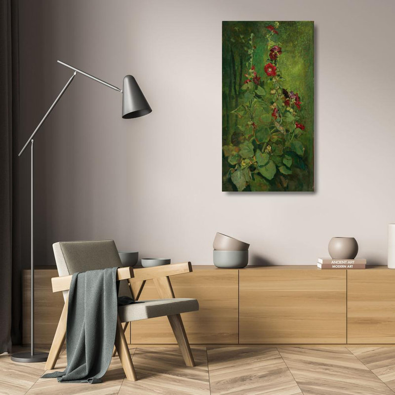 «Red Hollyhocks» par John La Farge - Art mural sur toile tendue avec châssis, H 24 po x l 17 po