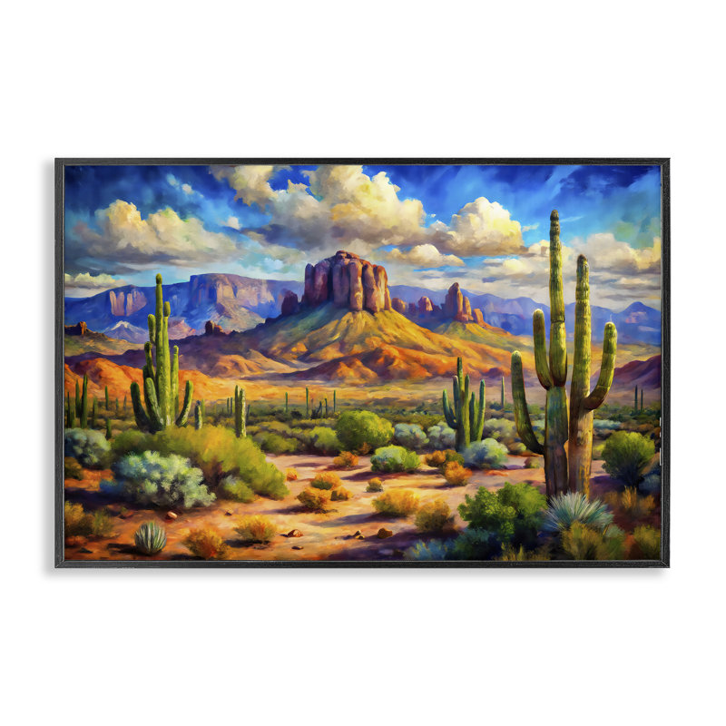 Estampe numérique majestueuse du désert de Saguaro, dessin de Creative Studio, 16 x 24, Midnight Black Giclee Framed