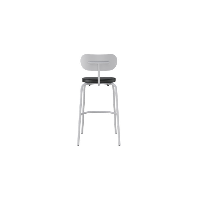 Tabouret de bar rembourré Khylia, Siège noir / base en aluminium blanc