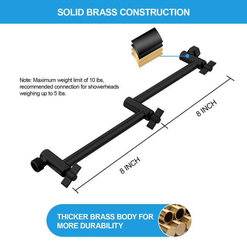 16 Inch Dual 8in Solid Brass Adjustable Shower Arm Dimension Diagram