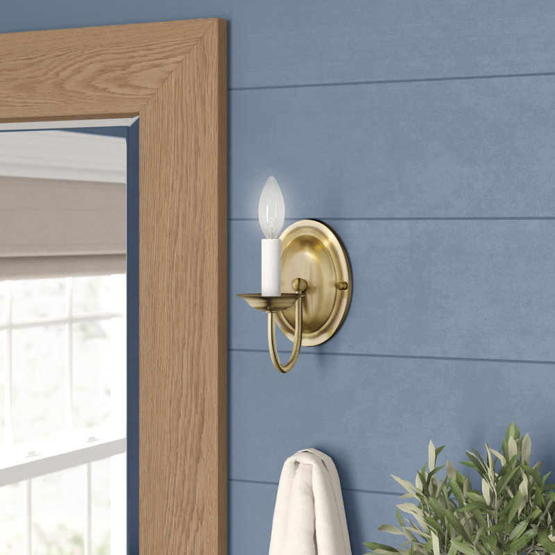 Maynes Steel Candle Wall Light, Antique Brass