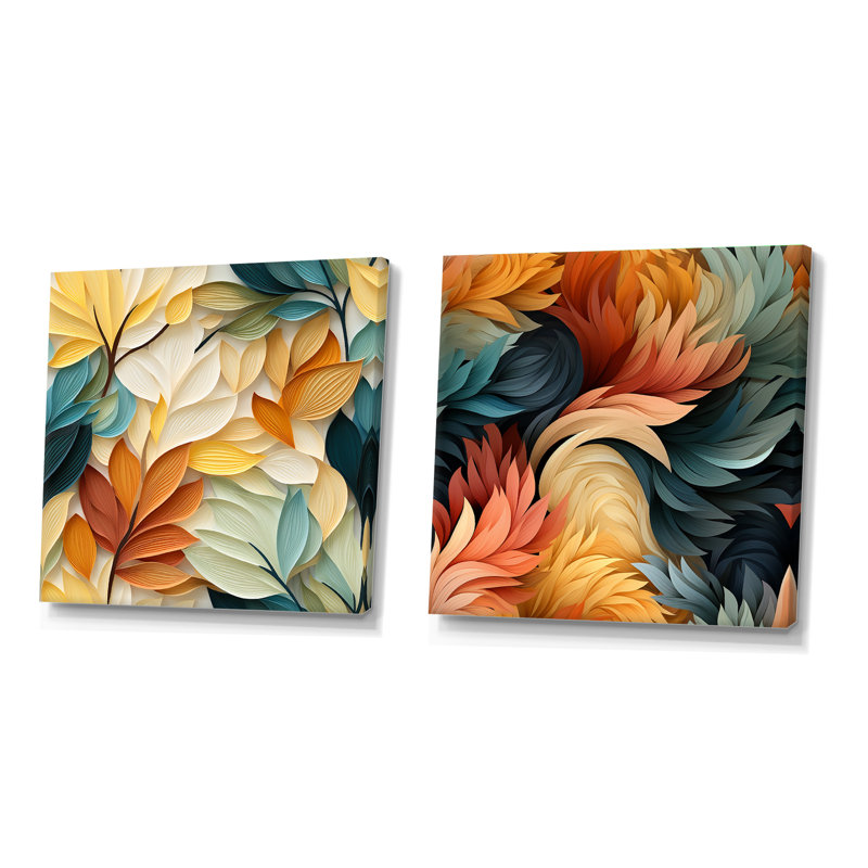 Idris - Ensemble de 2 collages carrés botaniques abstraits, Toile tendue, H 16 po x l 33 po