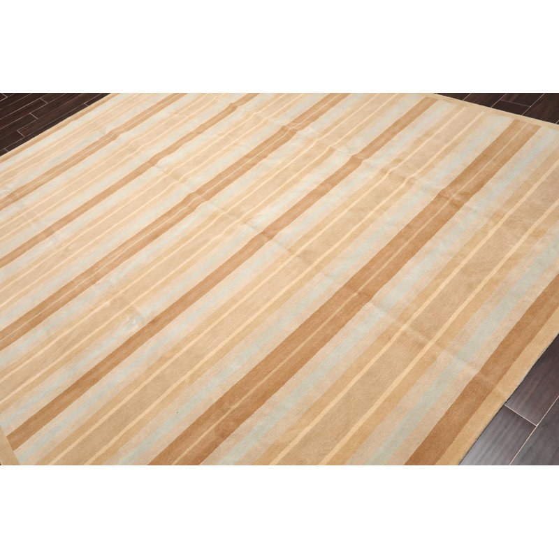 Tapis brun clair en laine noué à la main de conception unique 8 pi x 10 pi Kaci-Lynn