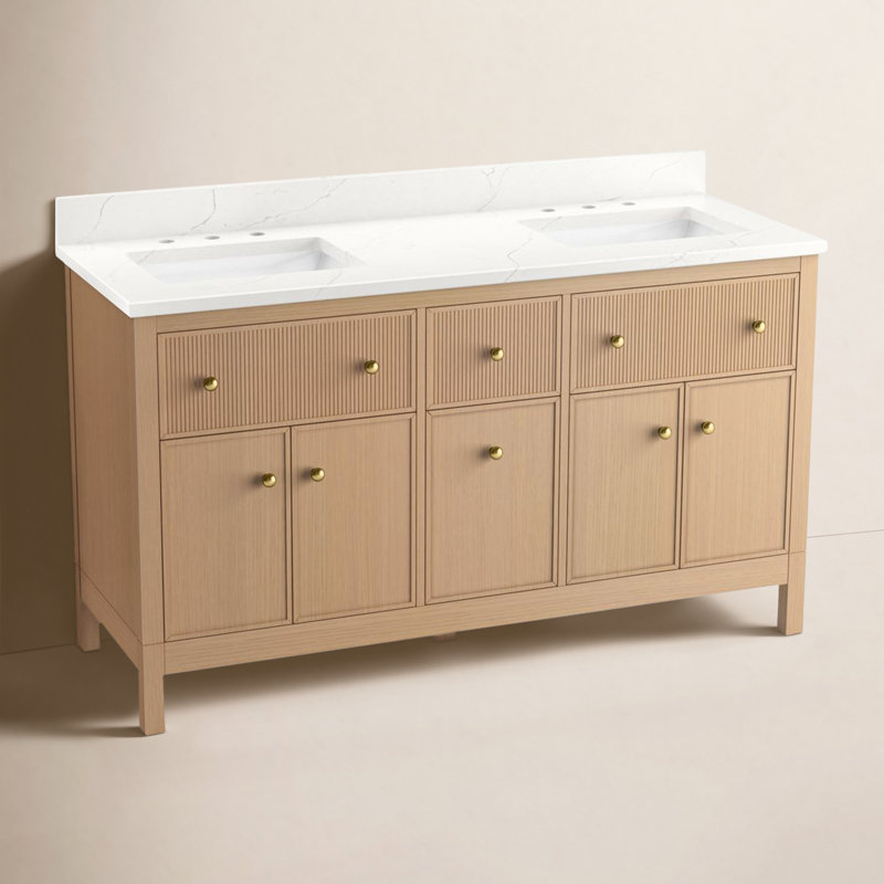 Armoire de meuble-lavabo avec lavabo et plateau en quartz Malin By Studio McGee, Chêne, Laiton