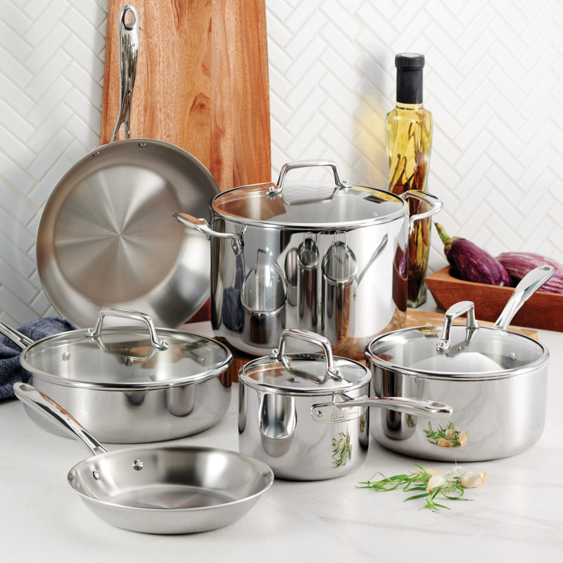 10-Piece Stainless Steel Tri-Ply Clad Cookware Set with Glass Lids