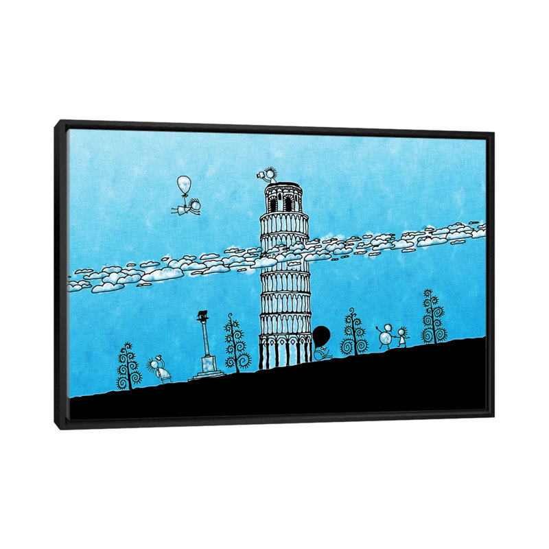 Leonia, tour penchée de Pise, impression sur toile tendue, H 18 po x l 26 po x P 1,5 po, Toile avec cadre noir, Pas de tapis