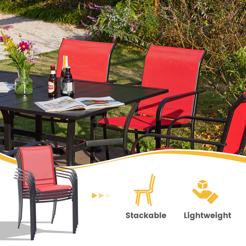 Rekiya 3 - Person Patio Dining Set with Square Table, Black/Red