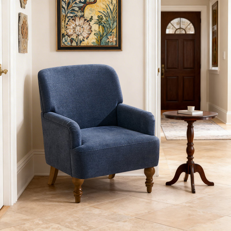 Upholstered Armchair with Footstool, Blue
