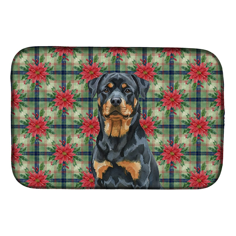 Tapis de vaisselle Rottweiler Christmas PoinsettIas