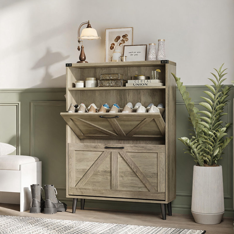 Armoire de rangement pour chaussures 16 tiroirs, gris
