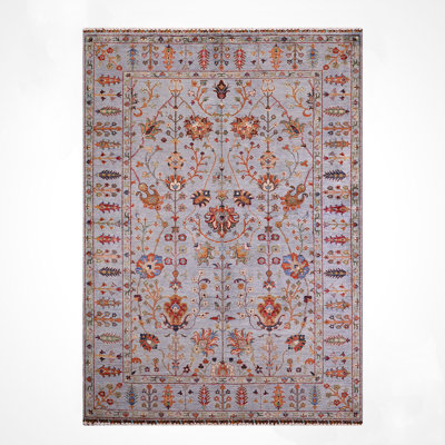 Original Hand Knotted Traditional Pattern Gray Wool and Cotton Rug