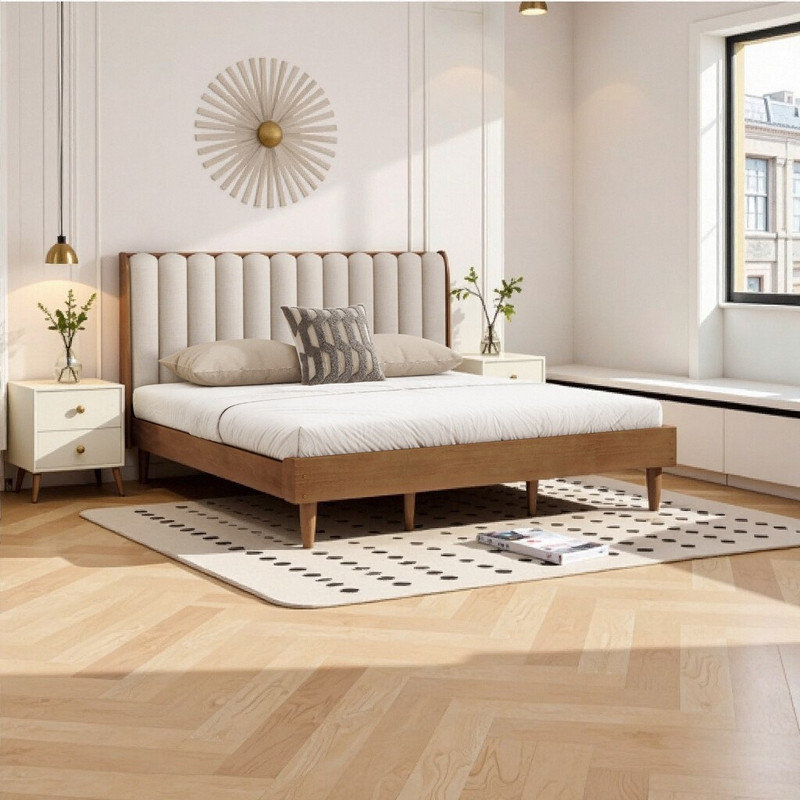 Structure de lit tapissier grand format, lit plateforme minimaliste en bois avec support renforcé, Très grand lit
