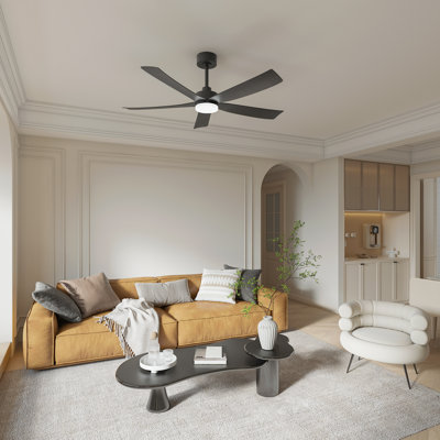 52" 5 - Blade Modern Ceiling Fan With Led Lights Remote App And Voice Control