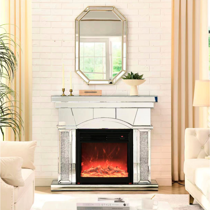 Armoire de foyer électrique, conception de porte, flammes réalistes 3D, mode économie d'énergie, fonctionnalité, noir, foyer à miroir en acrylique pour plusieurs espaces, chauffage 1500 W, effet de flamme, télécommande,
