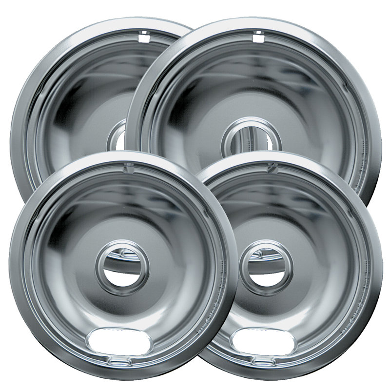 4 Piece Cooktop Style A Plug-in Electric Range Drip Pan Set, 2.5" H x 7.5" W x 9.5" D, Chrome