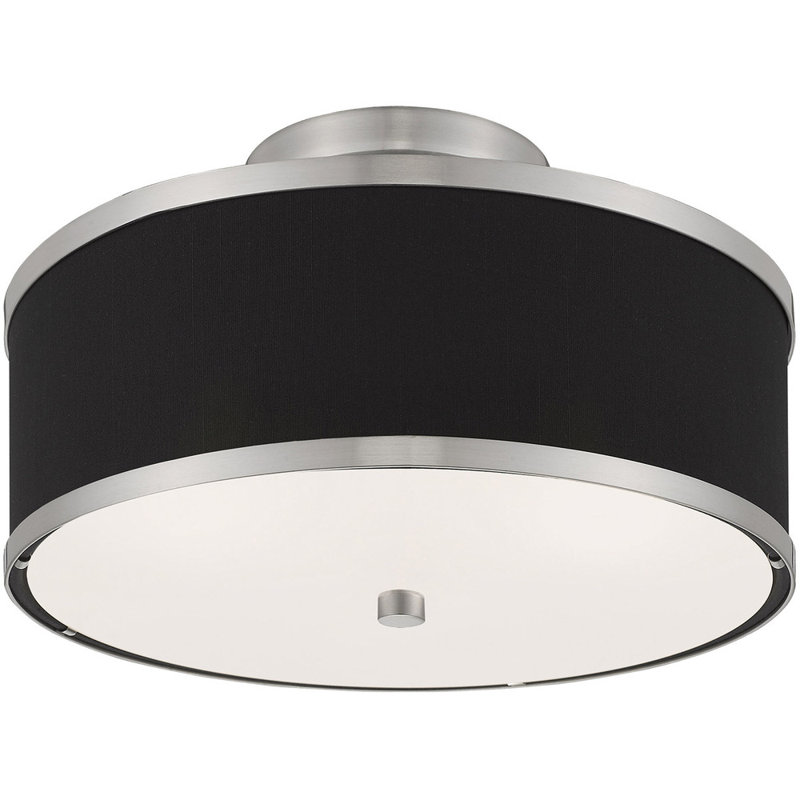 Plafonnier semi-encastré en tissu Enda, Nickel brossé, H 8 po x l 13 po x P 13 po, Noir