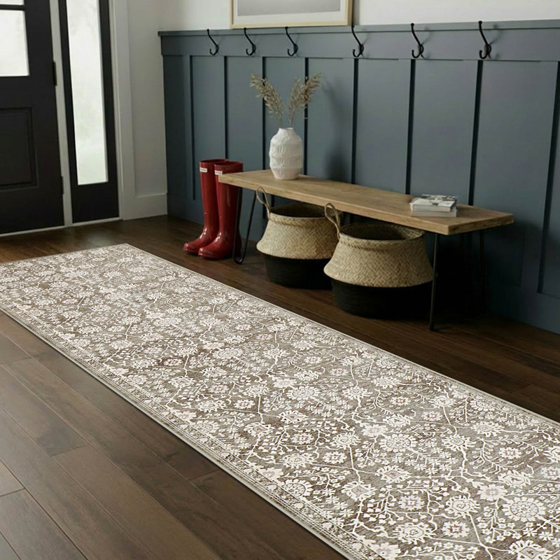Tapis chenille imprimé lavable Hunter, Taupe, 2 x 8