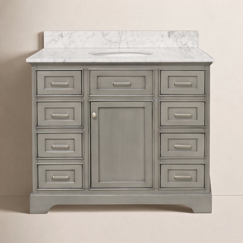 Ensemble de meuble-lavabo simple 42 po Ronnie, Marbre de Carrare, Gris patiné