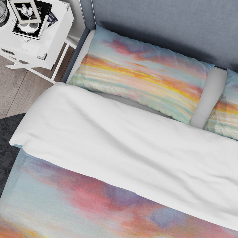 Nuage rose pastel et bleu pastel - ensemble de housse de couette traditionnel - microfibre de polyester