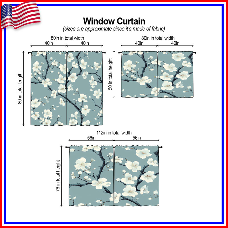 Cherry Blossom Branches Window Curtains Cherry Blossom Sheer & Room Darkening - 2 Panels, 40 po x 50 po - 2 panneaux
